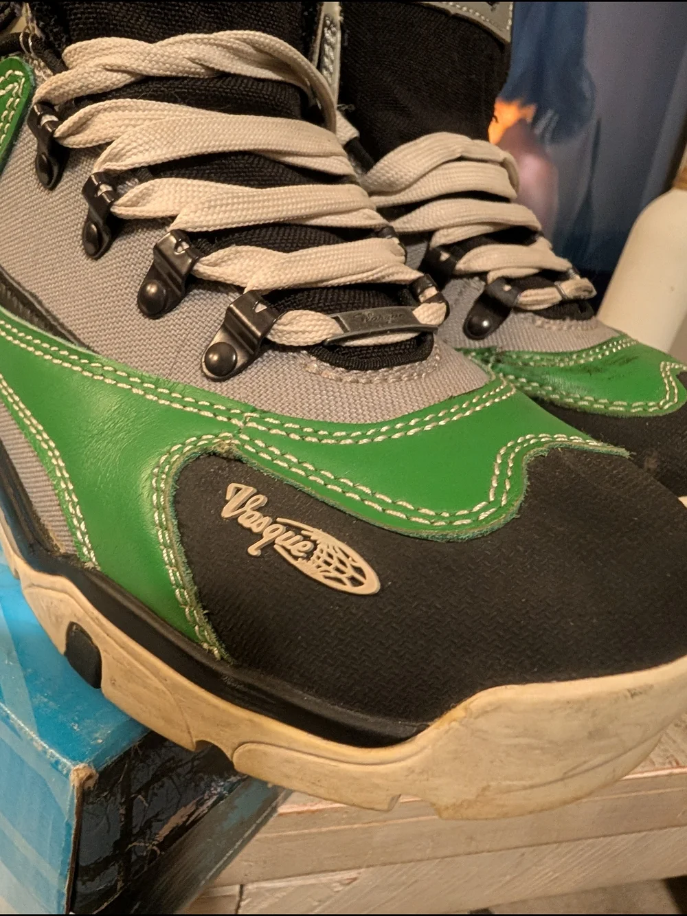 Vasque Boys Ankle Hiker Boots Leather Lace-Up Green/Gray/Black US 7 EU 39.5
